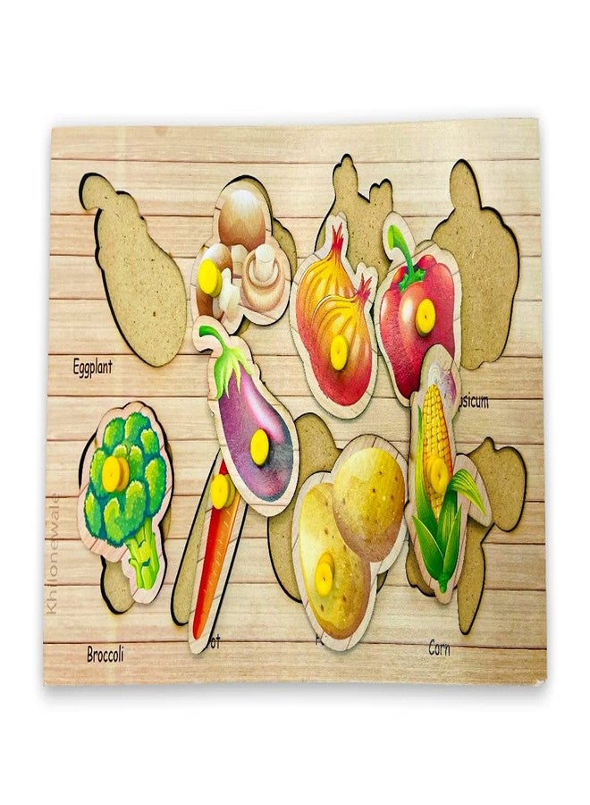 Khilonewale Kid's Wooden Puzzles Set for Toddlers 2 3 4 Years Old, Educational Puzzle Tray with knobs,Learning Aid for Boys and Girls, Kids, Students,Size 27 * 14 cm (Vegetables) - Image 5